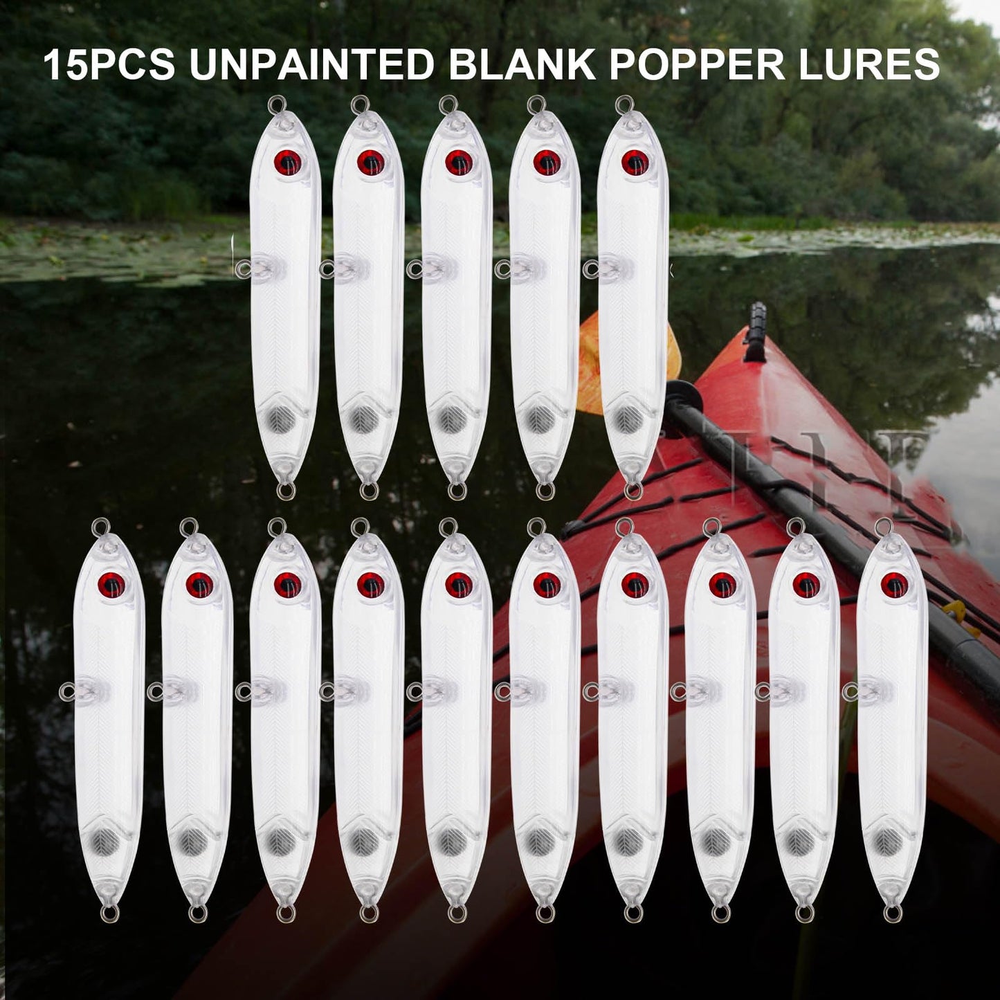 Aollerfilery 15PCS Fishing Blanks Lures Kit - DIY Topwater Swimbait & Crankbait Set for Bass, Salmon, Trout - Ideal for Saltwater Freshwater Fishing,Transparent Unpainted Bait Blanks