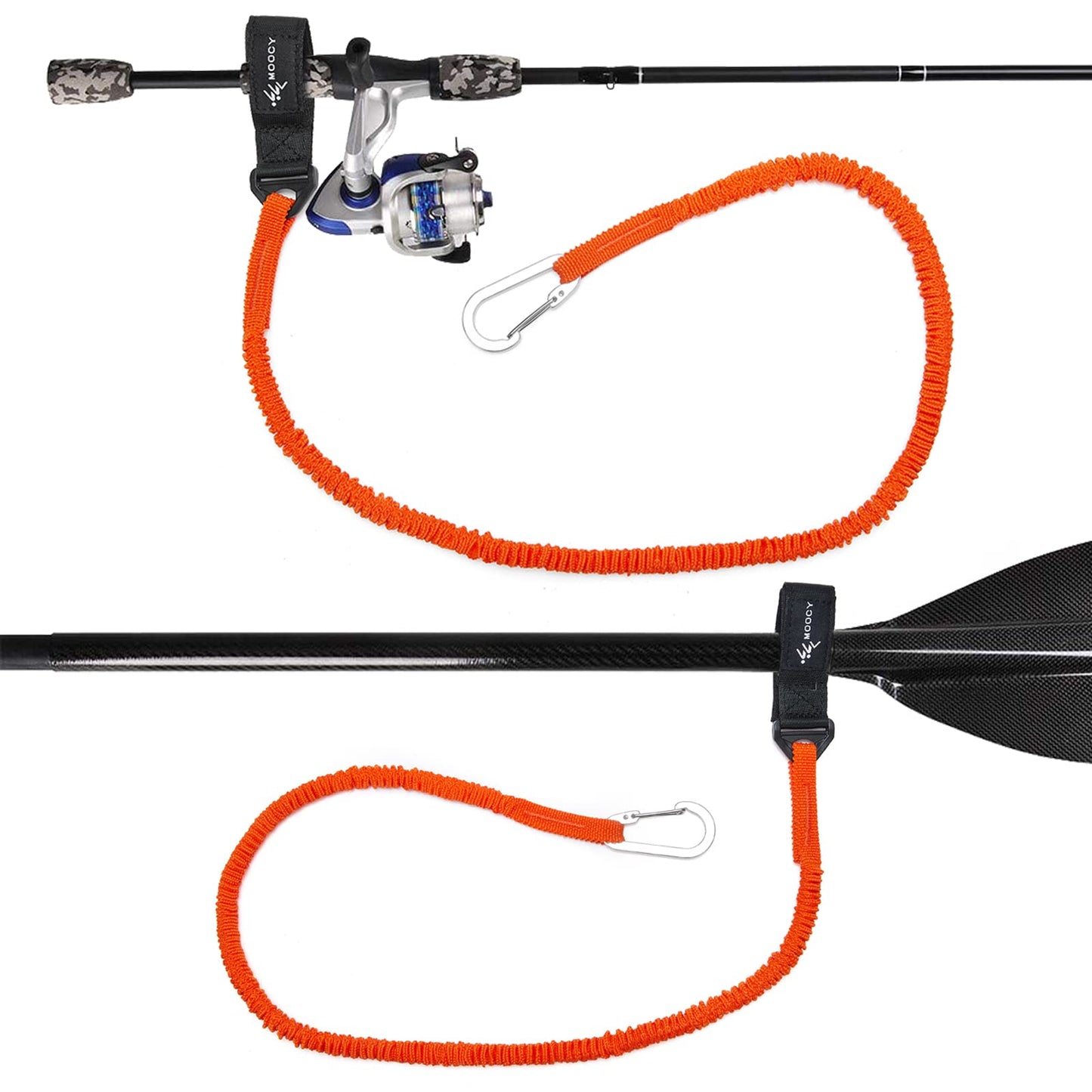 MOOCY Coiled Kayak Paddle Tether - Fishing Leash with Carabiner (36" to 72" Stretch) | Fits Paddle/Rod/SUP/Fishing Net - Kayaking Accessories