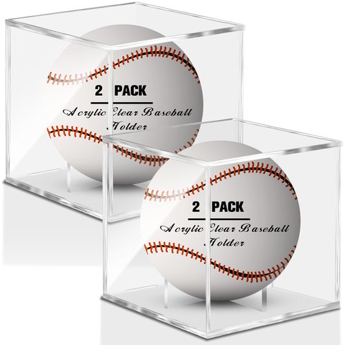 Mudder 2 Pack Acrylic Baseball Holder Case UV Protected Display Stands Clear Baseball Cube Holders Memorabilia Autograph Box
