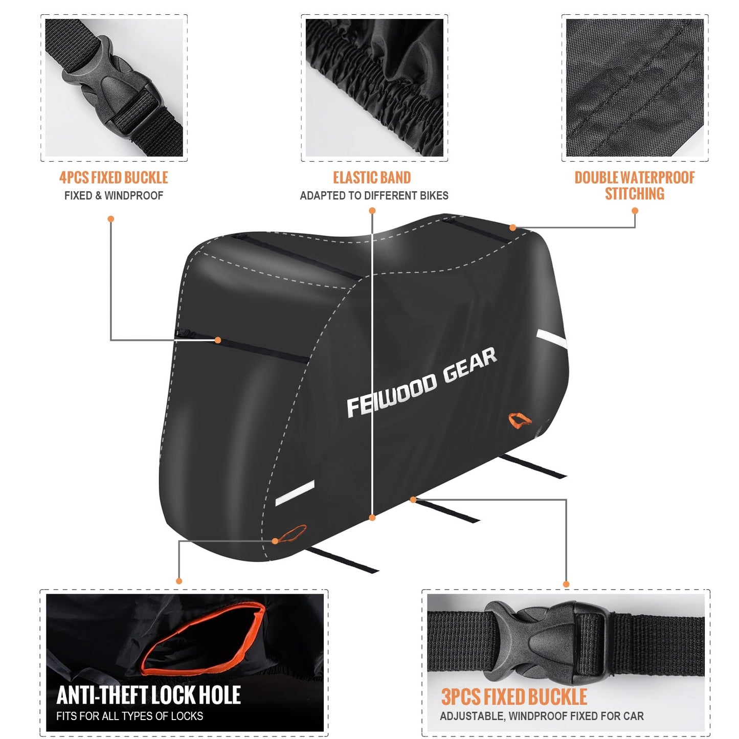 FEIWOOD GEAR Bike Cover for Transport 2 Bikes on Rack, Double Heavy Duty 420D on Handlebar & Pedal, Waterproof Bicycle Cover Outdoor Storage on Rear Bike Rack