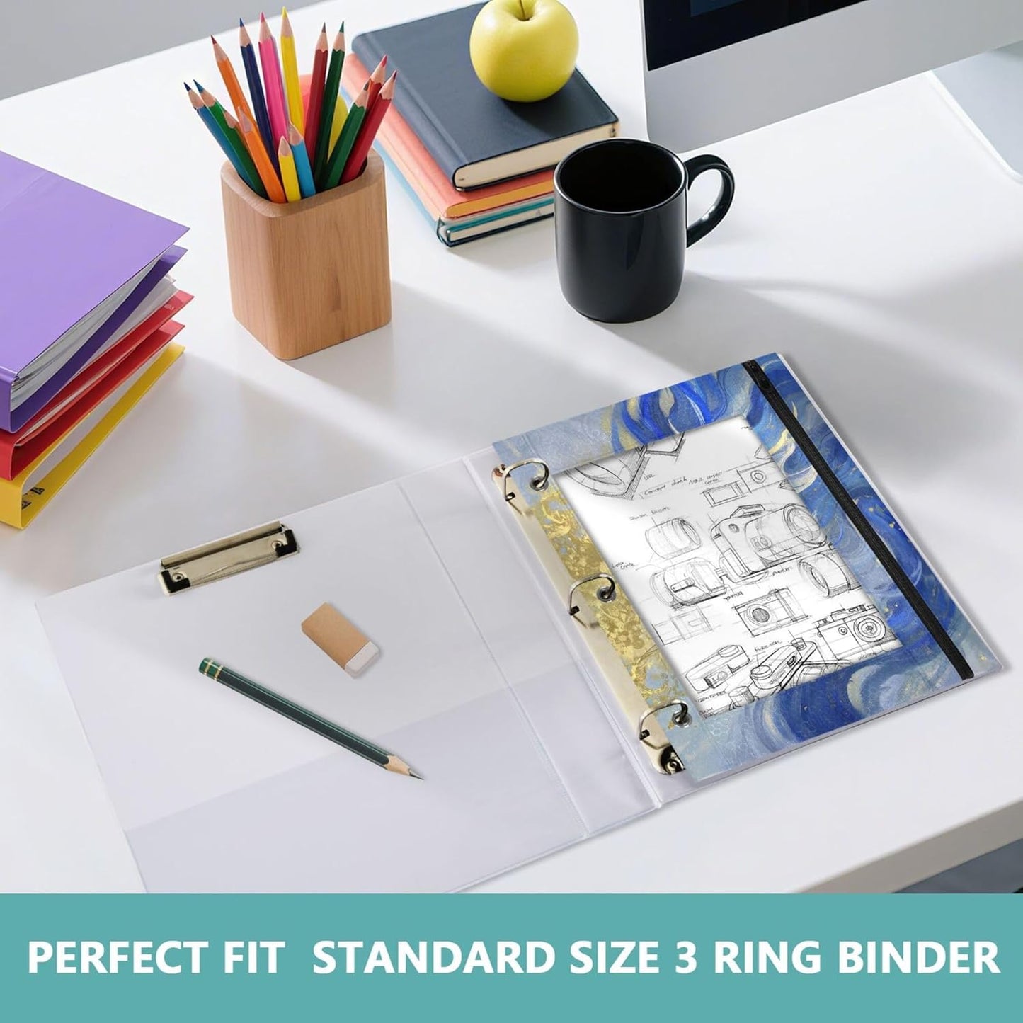 Largemouth Bass Fish 2 Pack 3 Ring Binder Pocket A4 Size Binder Pouches Clear PVC Loose Leaf Folder Sleeves Storage Bags for Files, Documents