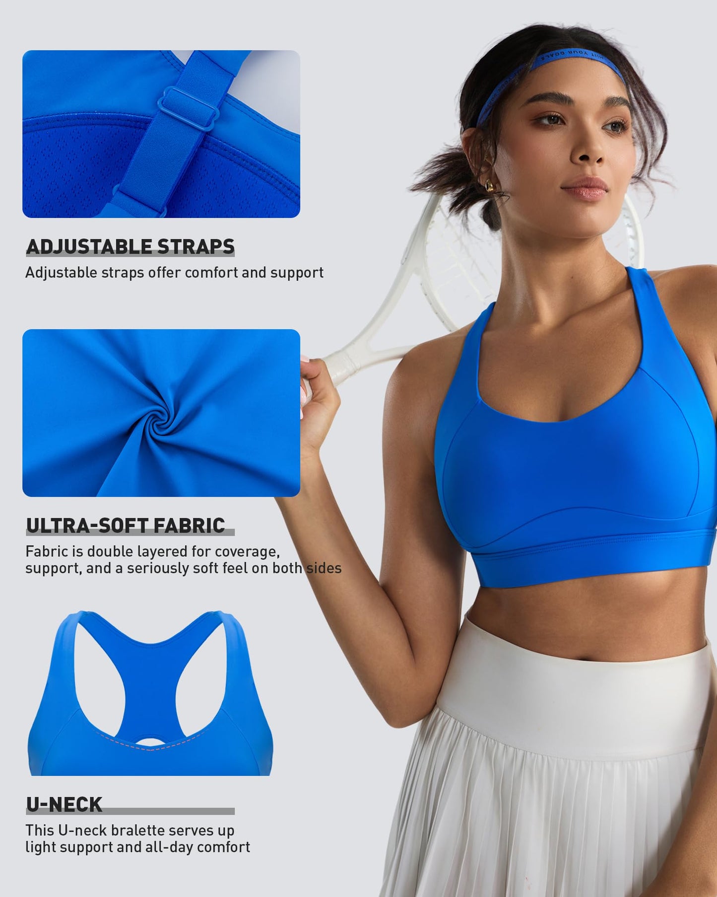 RUNNING GIRL High Impact Sports Bras for Women, Adjustable Straps Blue Sports Bra High Support Molded Cup Racerback Workout Bra(WX3143 Cerulean Blue XXL)