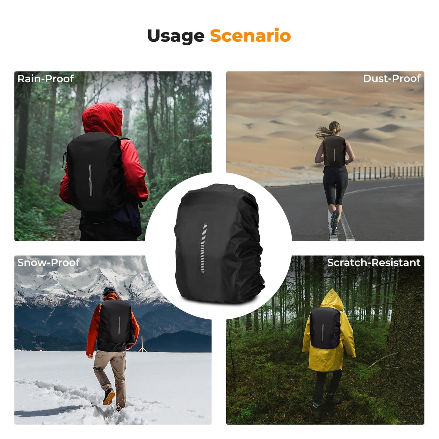 K&F Concept Waterproof Backpack Rain Cover with Reflective Strip, Waterproof Ultralight Backpack Cover for Hiking, Camping, Biking, Outdoor, Traveling