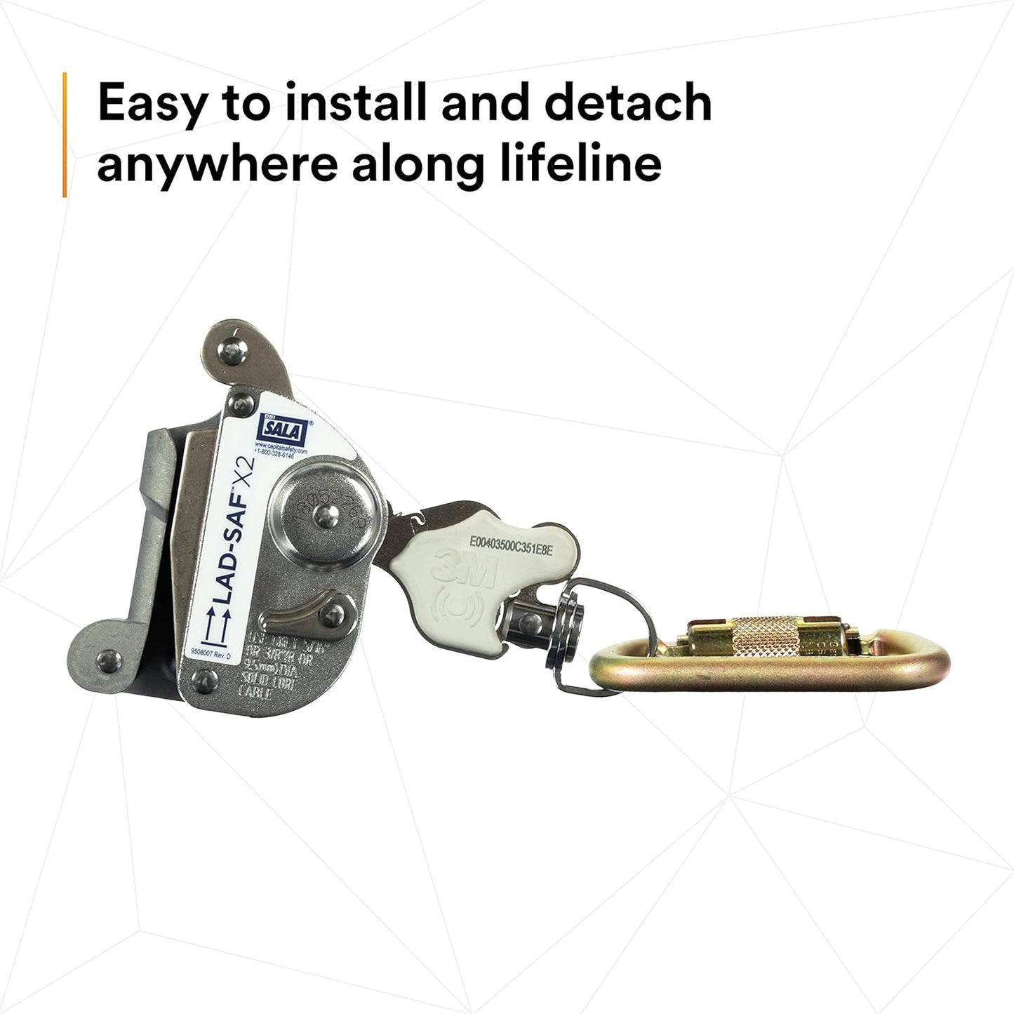 3M DBI-SALA Lad-Saf Sleeve with Carabiner & Inertial Lock - Fits 3/8" & 5/16" Cables