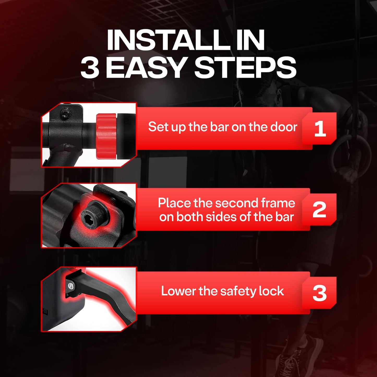 Fitlicity Pull Up Bar for doorway With Hand Grip Strengthener & Resistance Bands, Chin Up Bar for Upper Body Workout & Exercise, 29.9" - 37.5" Adjustable Width Locking Mechanism, No Screw Installation, 880 lbs