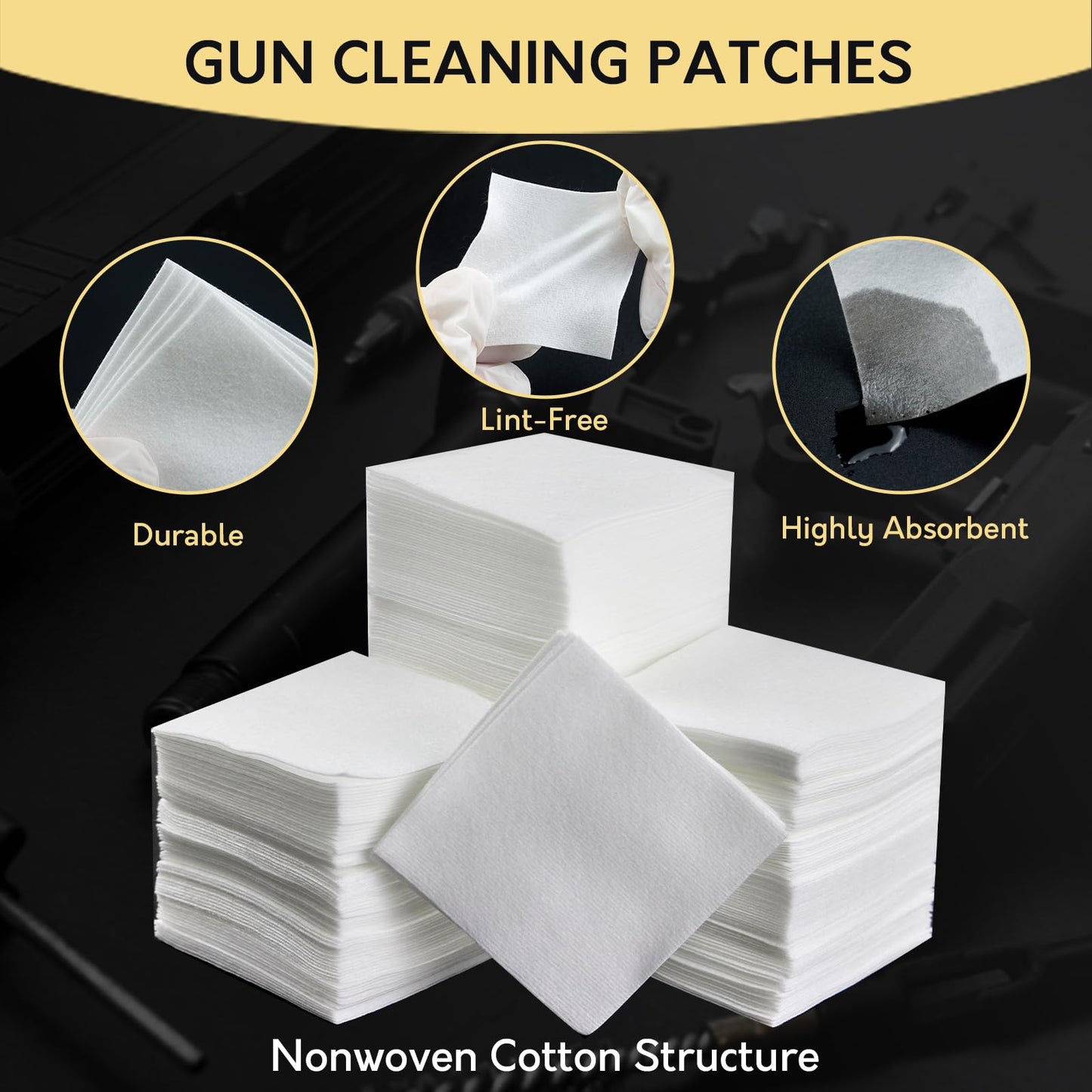 900PCS Gun Cleaning Patches in Storage Box - Thick, Highly Absorbent, Lint Free, 2"x2" Cleaning Patches for Firearms 9mm, 38-.45 Cal