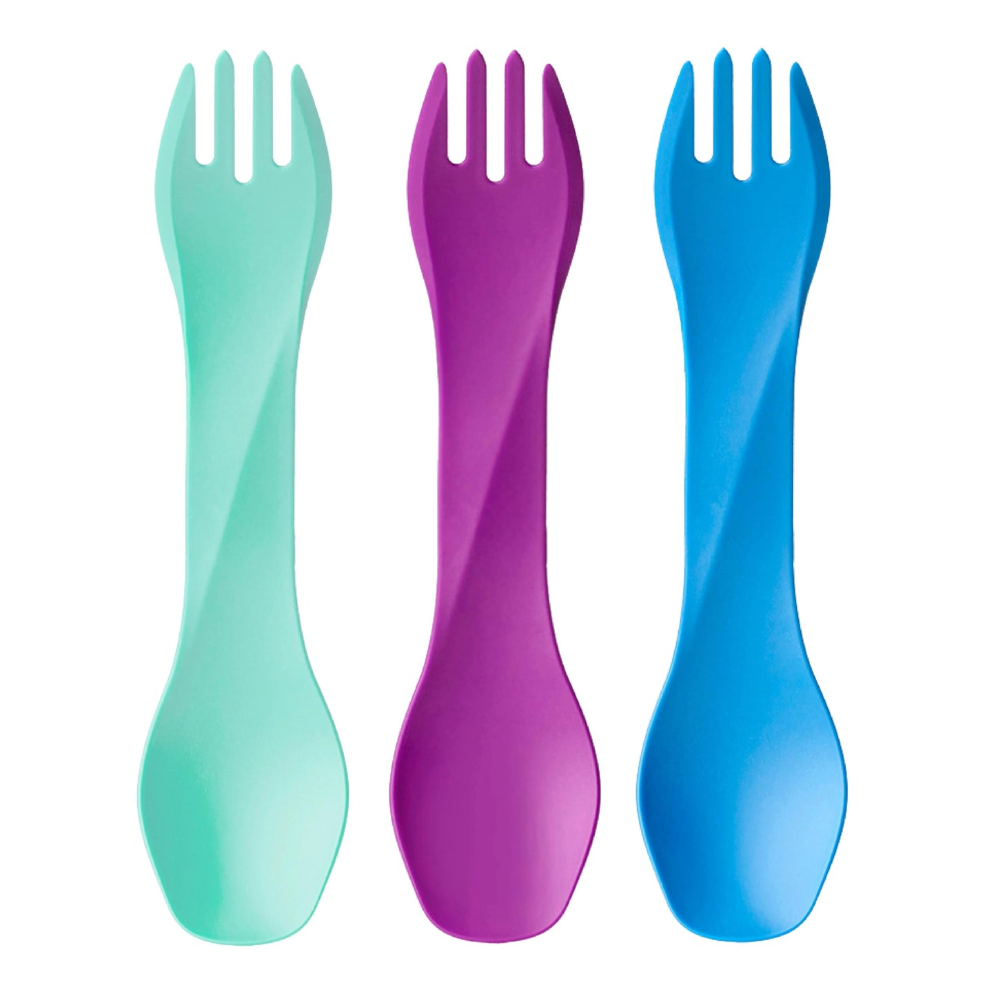 humangear GoBites Bio Uno Spork - Durable Plant-Based Travel Utinsel, Mint/Magenta/Light Blue, Bio Uno 3-Pack