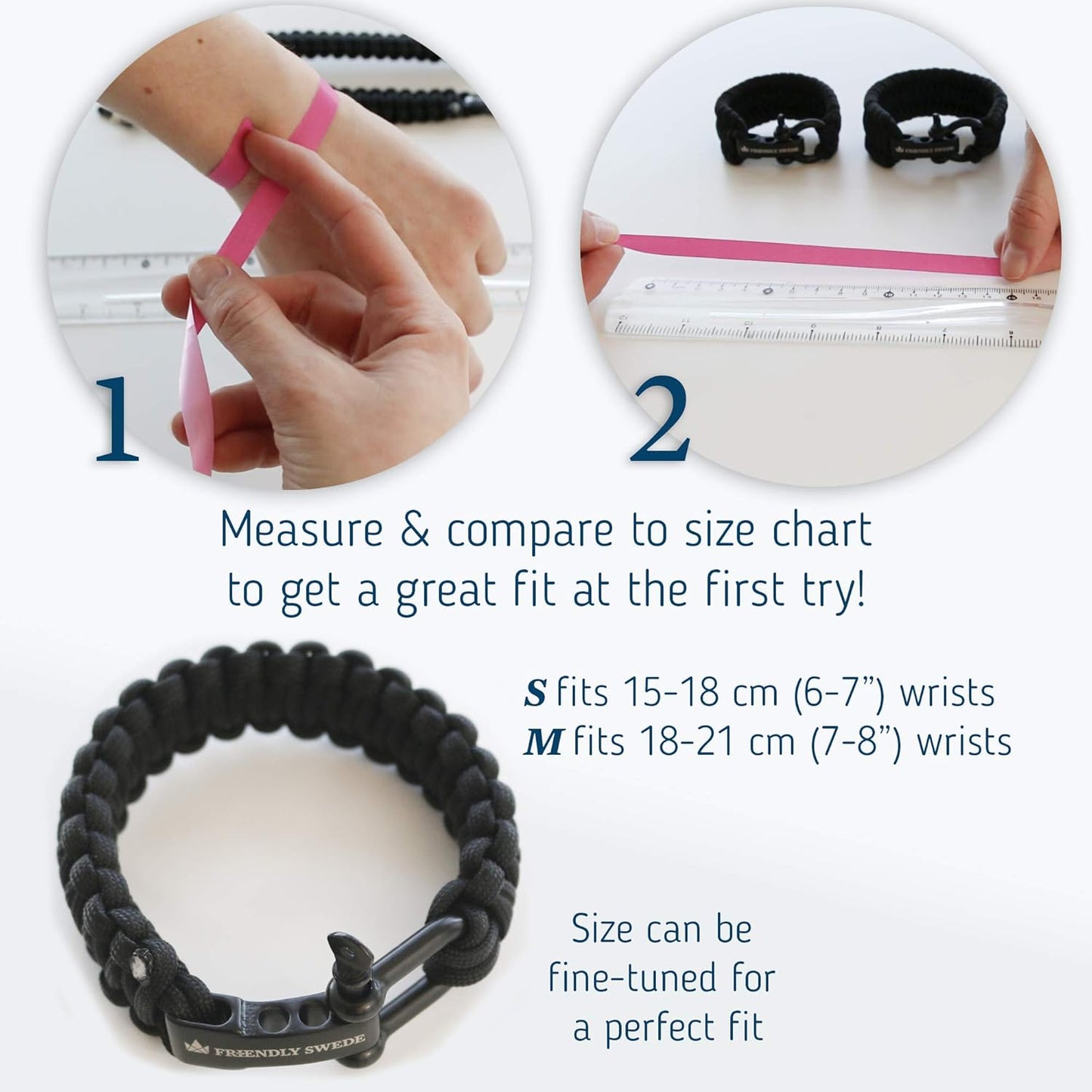 The Friendly Swede Paracord Bracelet with Stainless Steel D Shackle, Survival Bracelet, Paracord Bracelets for Men, Survival Bracelets for Men - Adjustable Size