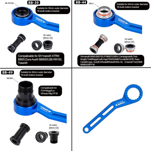 Suprwin Bicycle Bottom Bracket Wrench Tool, Bike Bicycle Dub Crankset Installation And Removal Tool For 12/16-Notch， BB 39/41/44/46/49