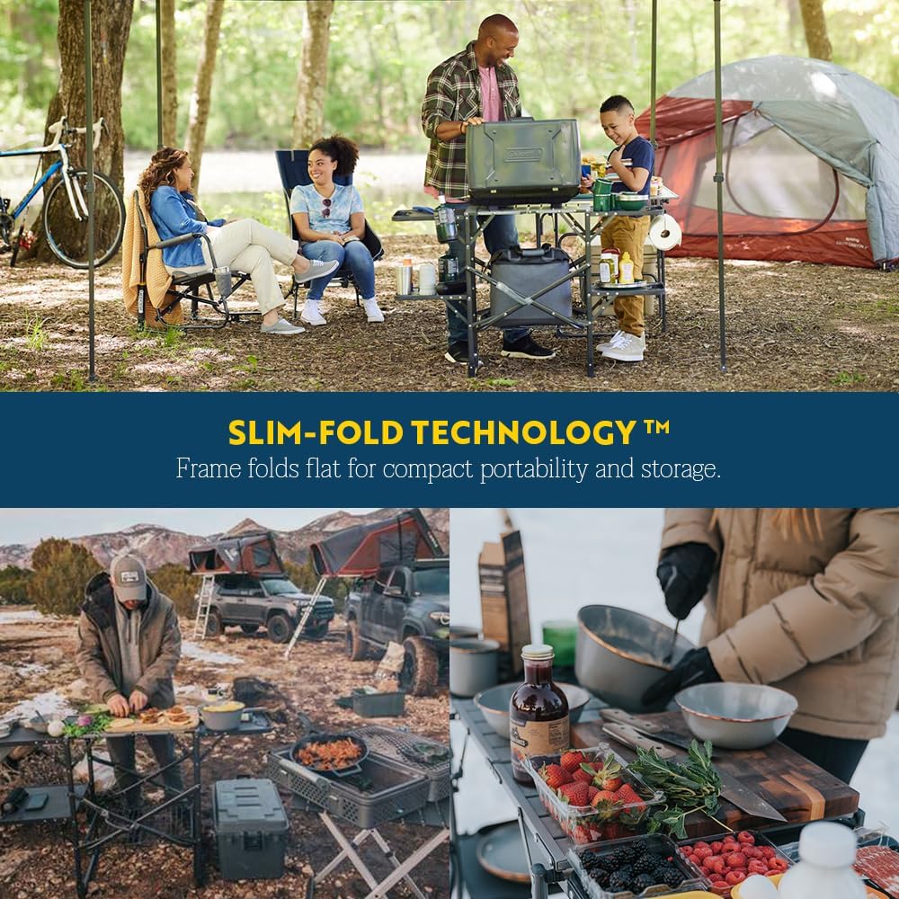 Portable Folding Cook Station | GCI Outdoor Slim-Fold Kitchen Table with Heat Resistant Top, 4 Side Tables & Storage Rack for Camping & Picnics