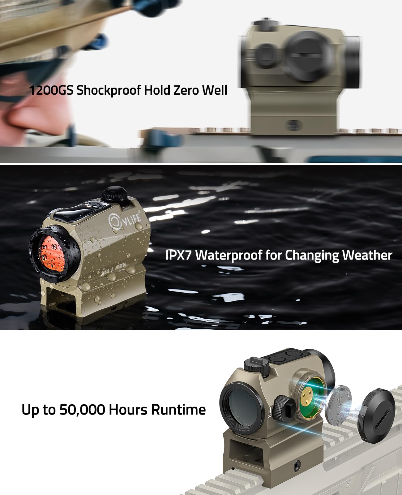 CVLIFE Multiple Reticle 3 MOA Dot & 65 MOA Circle Red Dot Sight, Motion Awake Red Dot, 1x20mm Red Dot Scope Optics with Absolute Co-Witness Riser and Low Mount for Picatinny, Sand