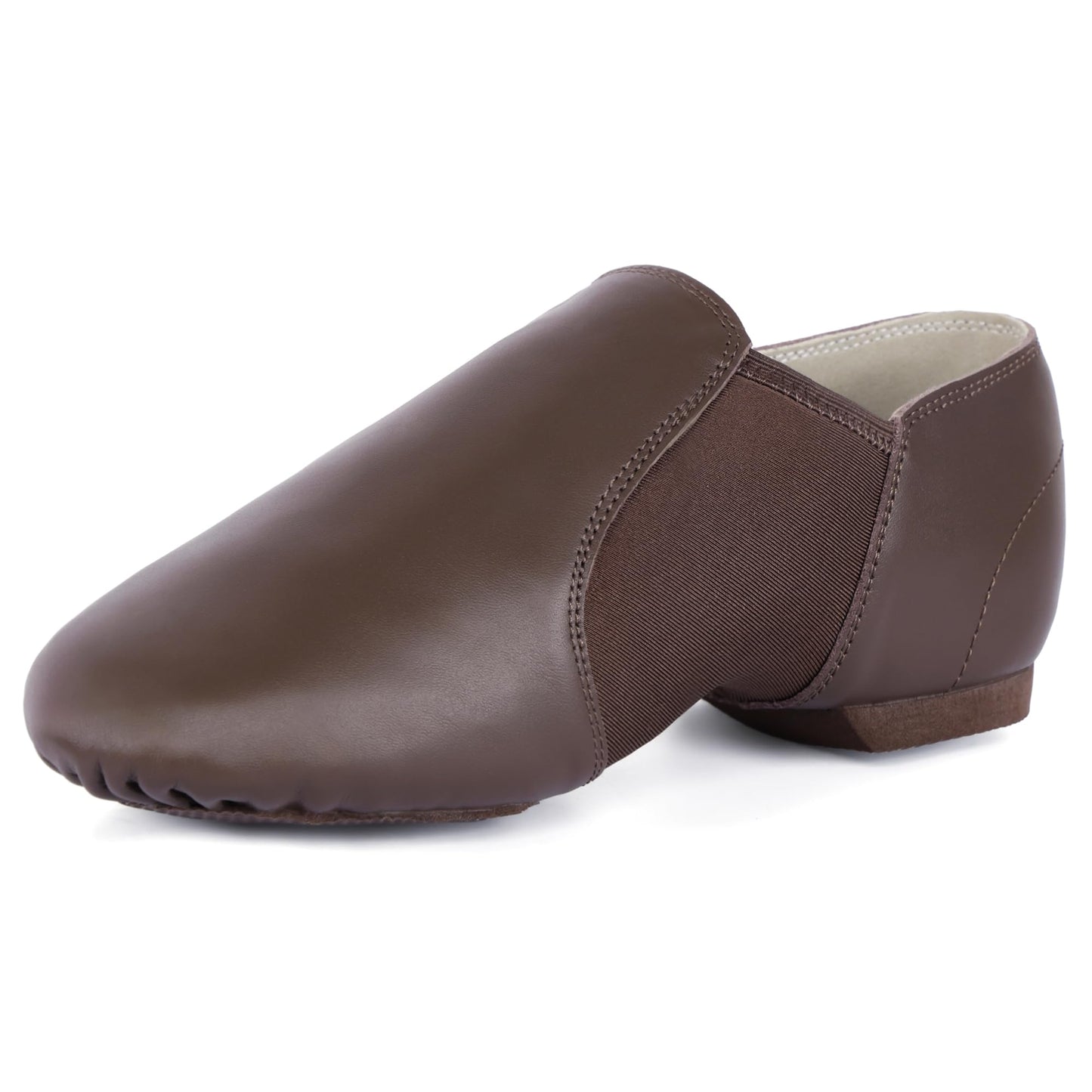 Linodes Unisex Leather Upper Jazz Shoe Slip-on Dance Shoes for Women and Men Coffee 7.5M