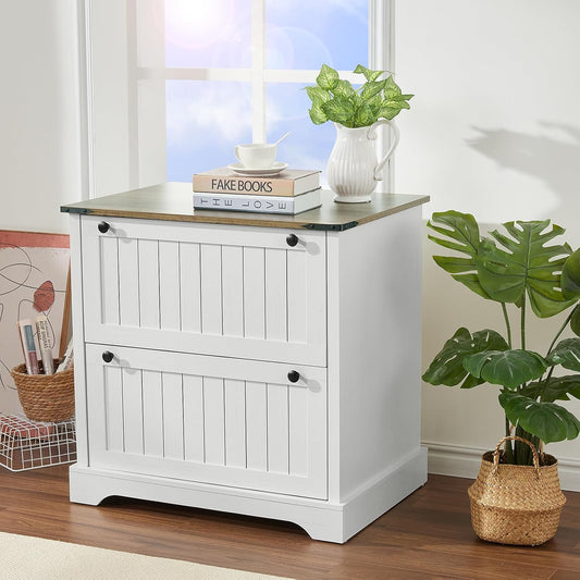 Farmhouse File Cabinets with 2 Drawers,30" File Cabinets with Hanging File Folders for A4/Letter/Legal Size Documents, Rustic Storage Cabinet Storage Printer Stand for Home Office, Living Room White