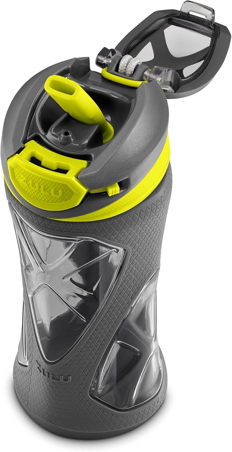 ZULU Torque 16oz Plastic Kids Water Bottle with Silicone Sleeve and Leak-Proof Locking Flip Lid