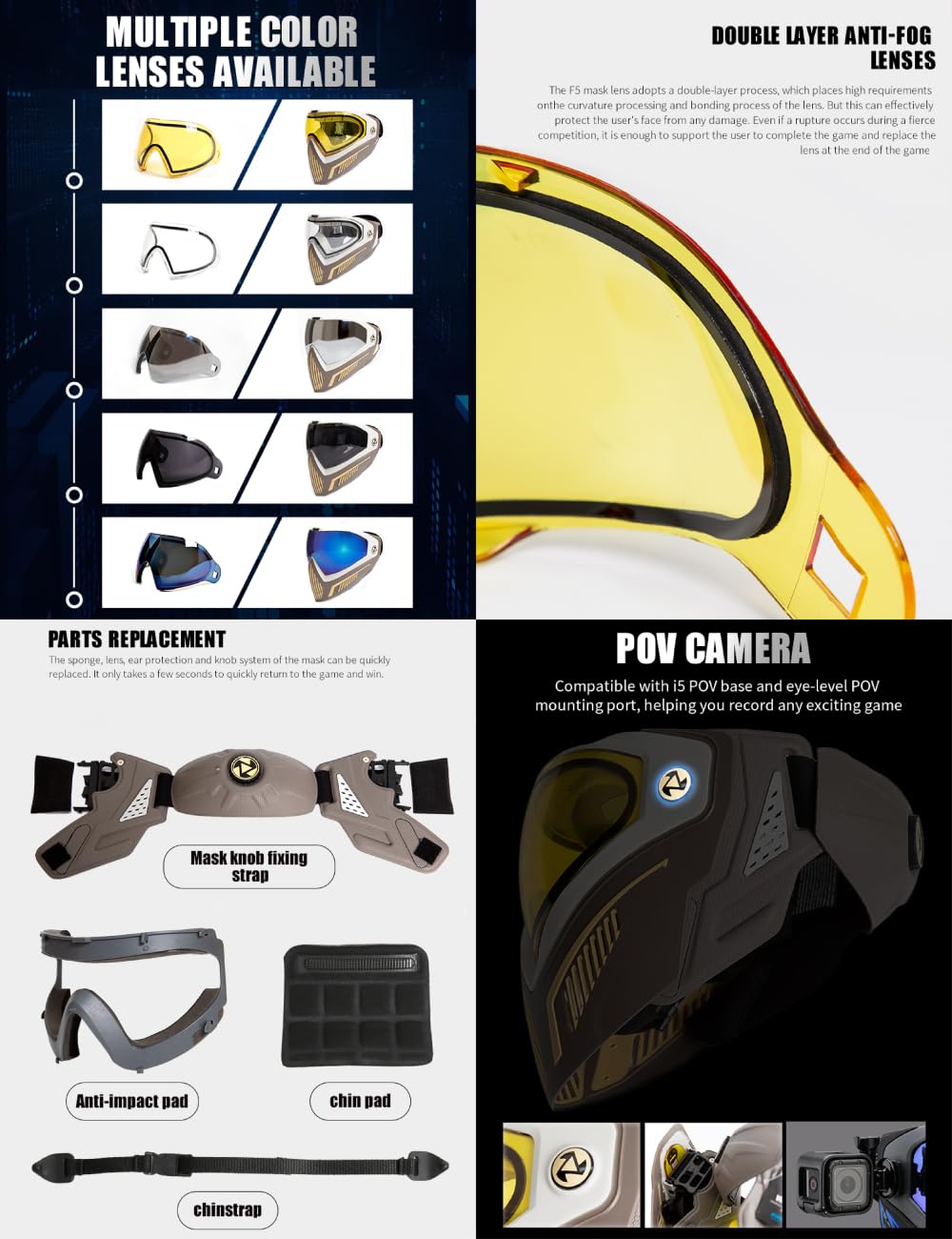 FMATAL GEAR F5 Strom Goggle Mask 2024Version for Paintball Gaming Training (Black Lens)