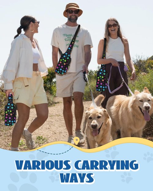 Toykee Portable Dog Water Bottle Carrier Bag for PupFlask 27oz - Travel Bottle Purse Sling with Phone Pocket Strap, Cute Colors Paw Black Pet Bottle Holder Cover for Easy Walking Hiking