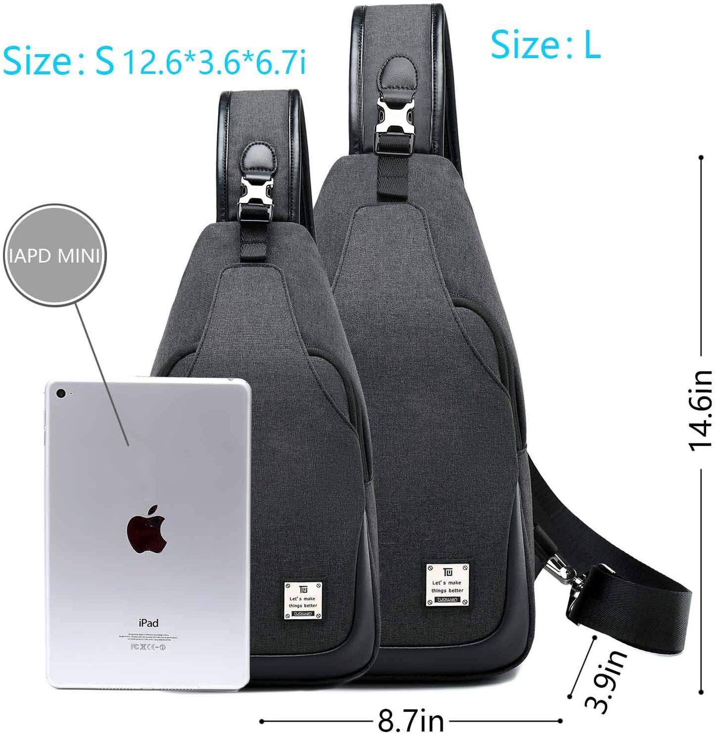 Small Sling Bag Crossbody Backpack Over the Shoulder Bag for Men Women Travel Outdoors, Lightweight Chest Pack (Small, Black)
