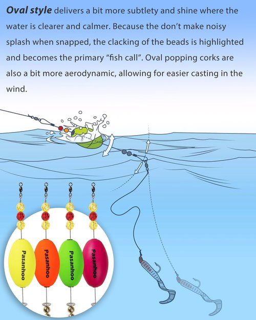 Pasanhoo Popping Corks for Saltwater Fishing Floats Speckled Trout Redfish Rattle Bobbers Rigs 4 pcs (Oval, Green)