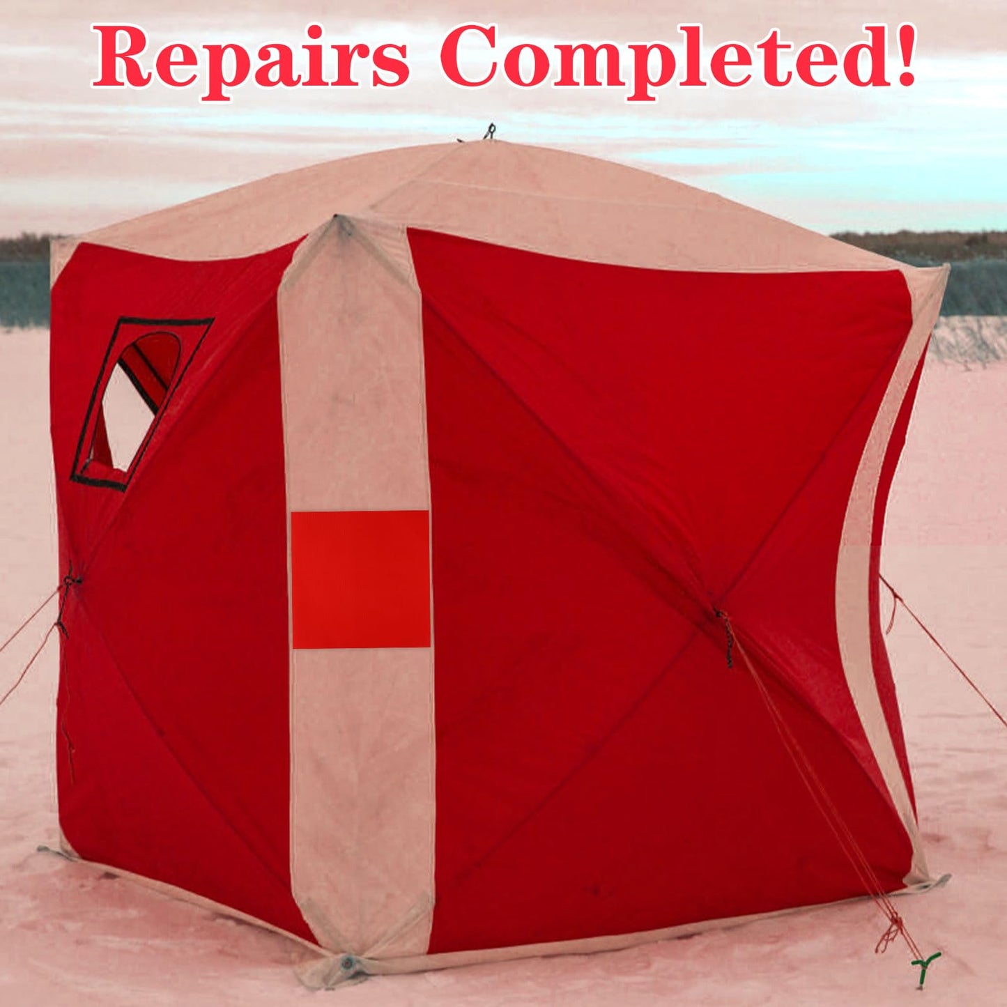 4pcs Tent Patch Kit, 11.81x11.81in Ice Shelter Patch Kit Red Ice Tent Fixer Tear Resistant Ice Fishing Canopy Patch Self Adhesive Ice Fish Shelter Tape Tent Repair Fabric for Ice Tent Umbrella