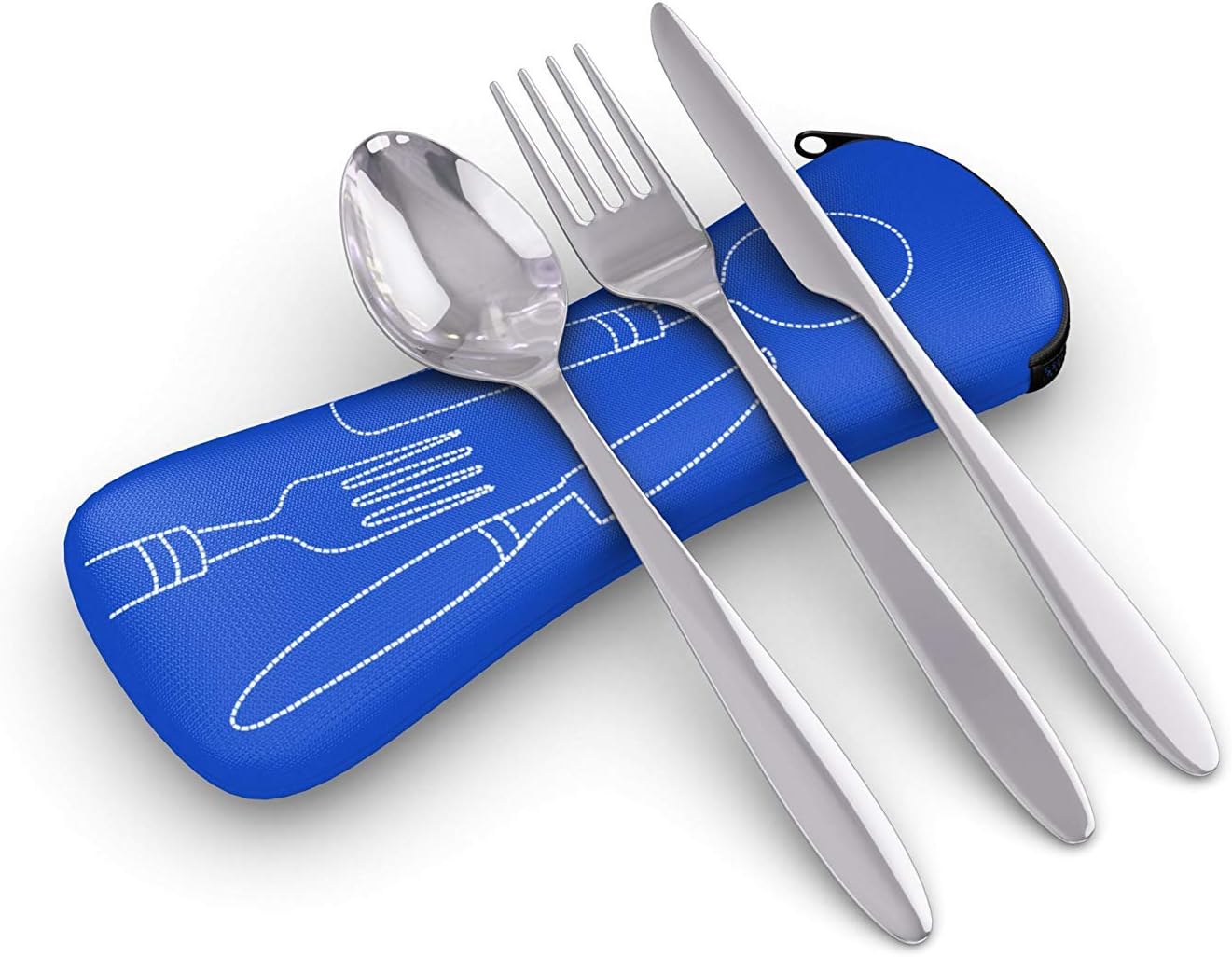 Reusable Travel Utensils with Case | Fork and Spoon Set with Knife and Optional Straws Great Office, Travel, or Camping Accessories | Lightweight, Sturdy Utensils