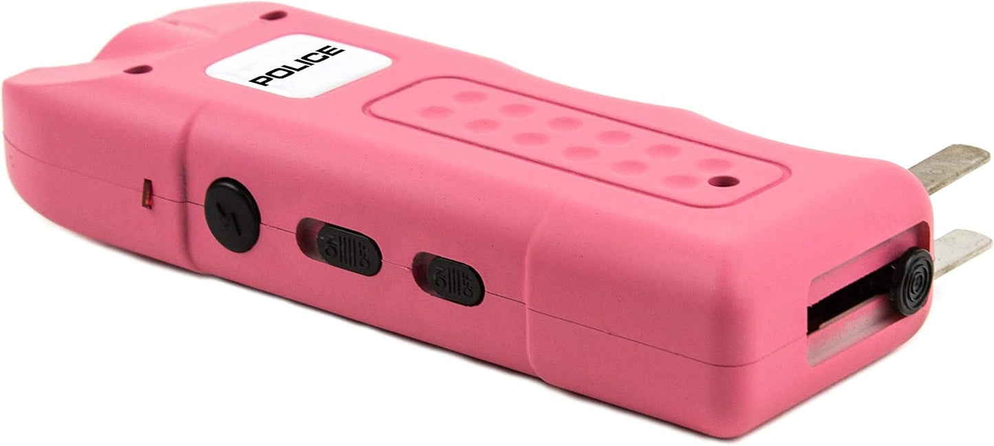 POLICE Stun Gun for Self Defense 628 – High Voltage Mini Rechargeable with LED Flashlight & Siren Alarm – Compact & Heavy Duty – Personal Security for Women – Pink