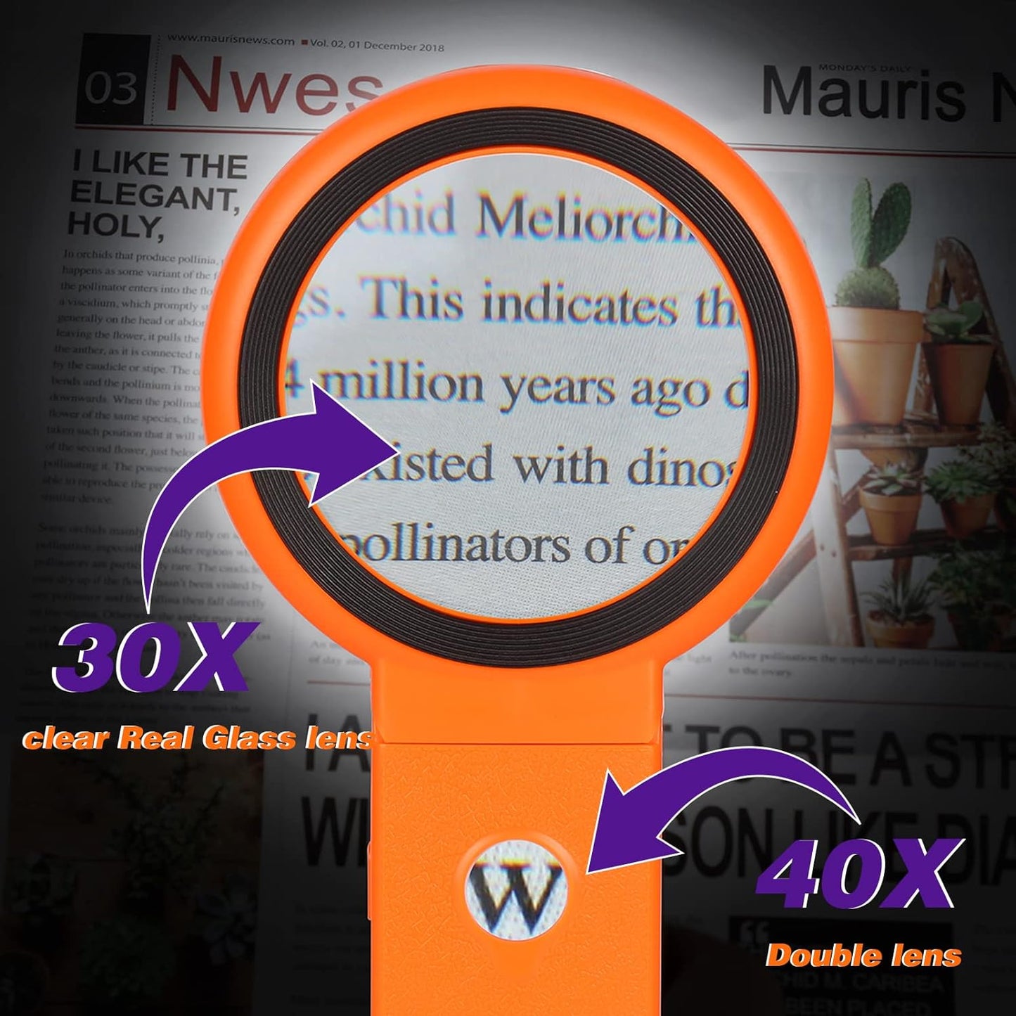 30X 10X Magnifying Glass with Light and Stand, Foldable Handheld Magnifying Glass 18 LED Illuminated Lighted Magnifier for Macular Degeneration, Seniors Reading, Close Work, Coins, Jewelry