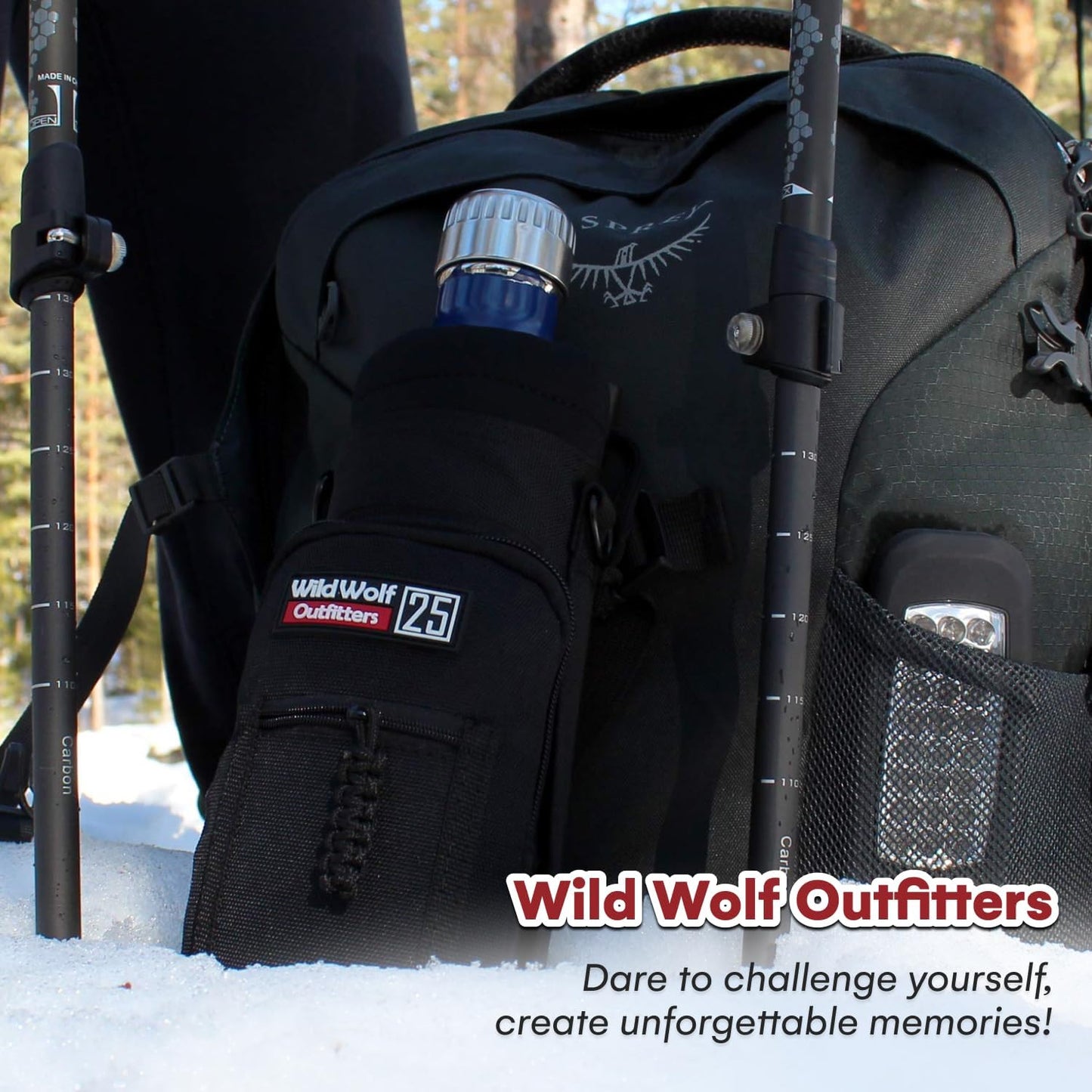 Wild Wolf Outfitters - #1 Best Water Bottle Holder for 25 oz Bottles - Carry, Protect and Insulate Your Flask with This Military Grade Carrier w/ 2 Pockets and an Adjustable Padded Shoulder Strap.