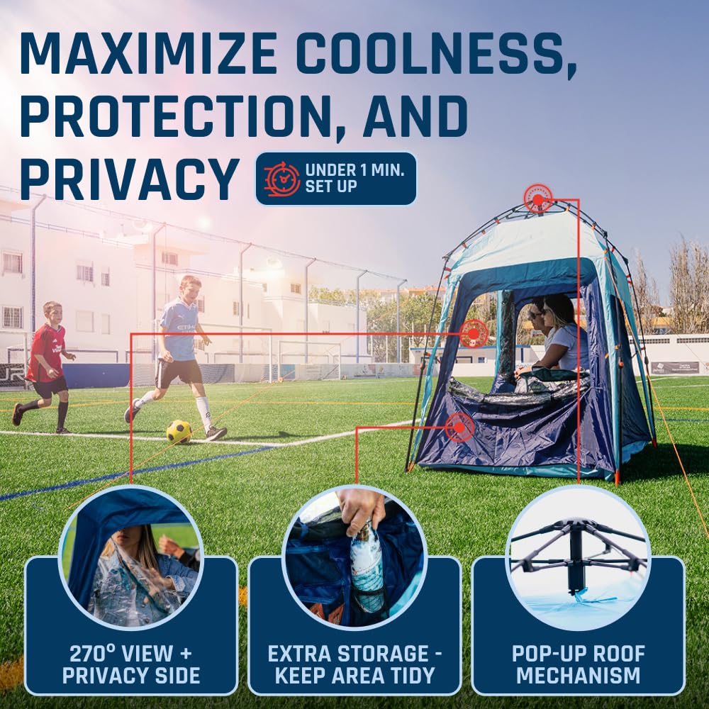Fofana Pop Up Tents for Camping - 4-Person Dome, Blue - Windproof & Water-Resistant Cold Weather Tent & Pop Up Shelter with 270-Degree View & Instant Setup