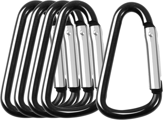 uxcell 5PCS Carabiner Keychain Clip, Aluminum Spring Snap Hook D Ring Shape Clips for Hanging, Locking Key Ring for Loaded Gate Hammock Swing Outdoor Hiking Fishing Traveling, Black