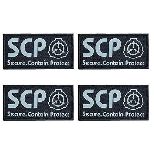 4Pcs Black SCP Foundation Special Containment Procedures Foundation Logo Military Hook Loop Tactics Morale Luminous Patch Tactical Bag Accessories, Tactical and Personal Defense