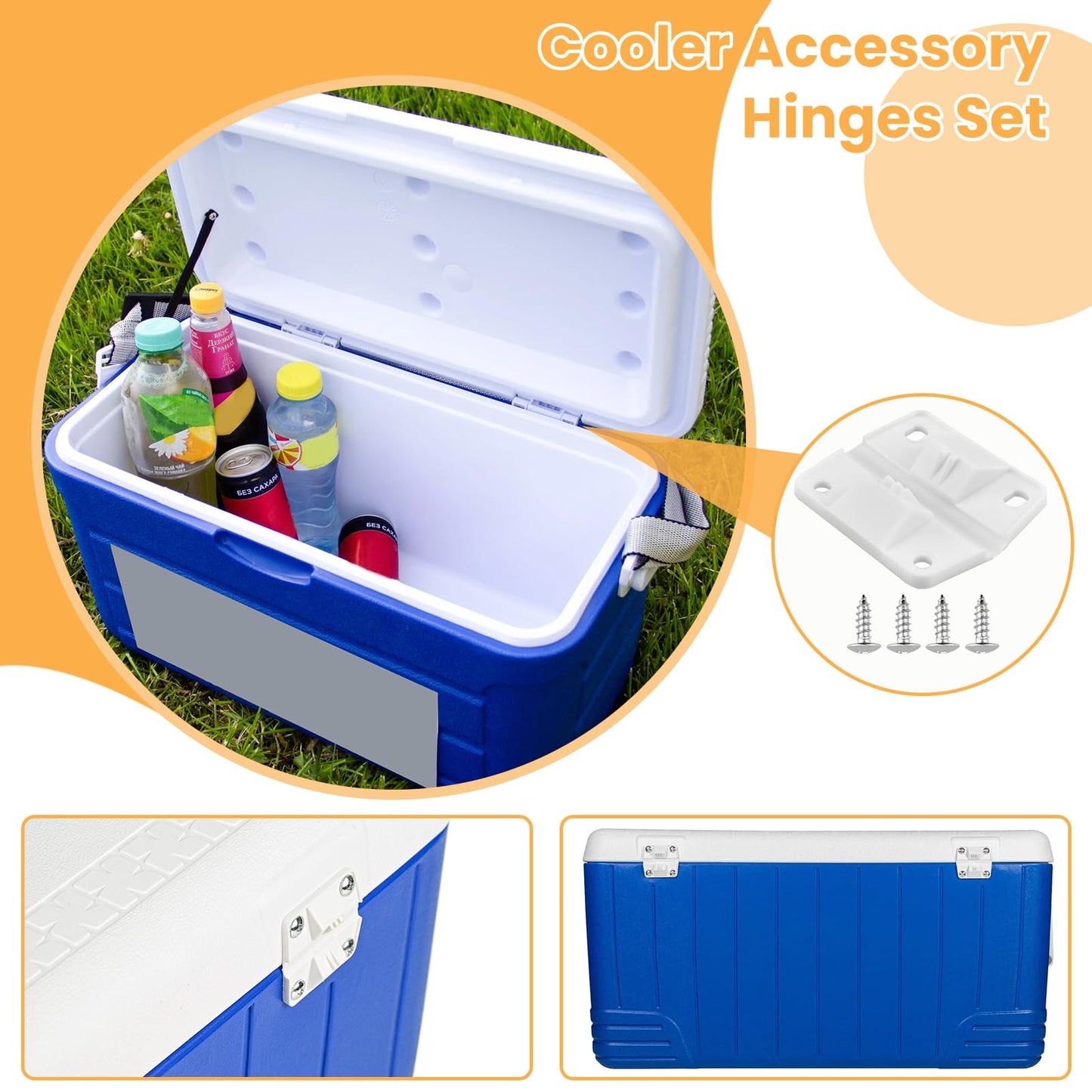 Aifeier ET 4Pcs Cooler Plastic Hinge Replacement Set, Ice Chest Hinges and Screws Kit, Compatible with 5253 6262 6270 Cooler Hinges Replacement - White