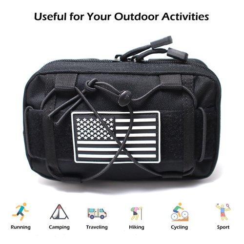 Tactical Molle Admin Pouch Compact Utility EDC Tool Bag with Shoulder Strap Portable Fanny Waist Pack Belt Waist Pouches Bag for Tactical Accessories (Black)