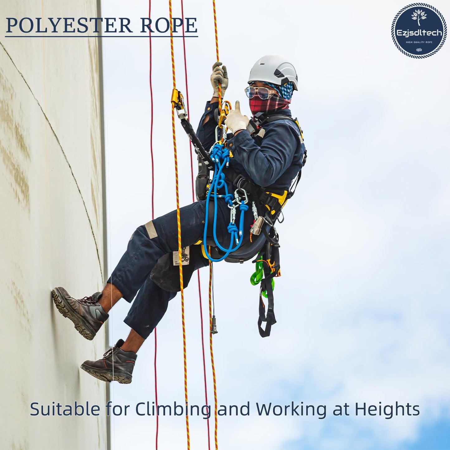 Arborist Rigging Rope Bull Rope (1/2 in x 150ft) Polyester Braided Arborist Rope 48 Strands for Various Outdoor Applications Construction Climbing Swing Sailing