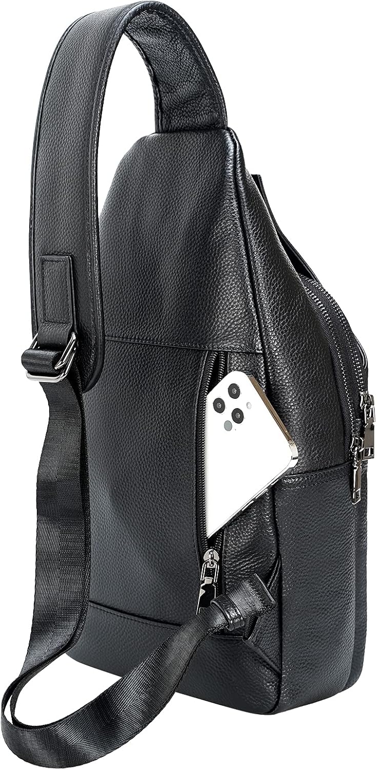 Full Grain Leather Crossbody Sling Bag Chest Backpack Outdoor Travel Hiking Sports Daypacks