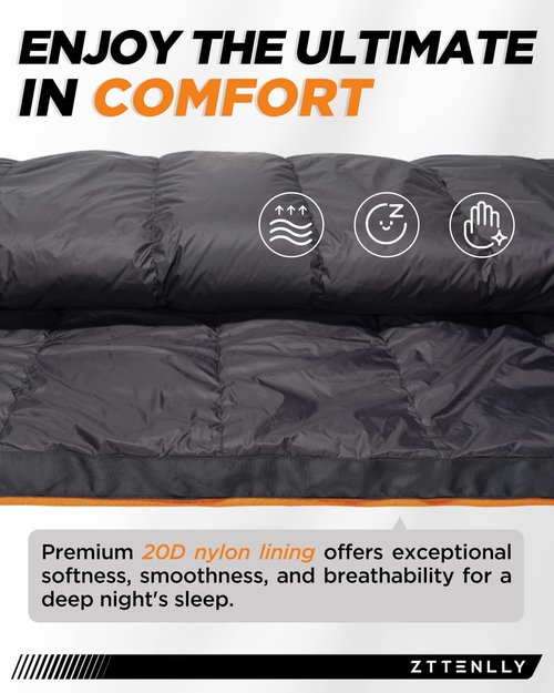 ZTTENLLY Down Sleeping Bag for Adults - Lightweight and Compact for Backpacking, Camping and Hiking - 550/600 FP, 0/20/30 Degree and 4-Season Sleeping Bag for Cold Weather