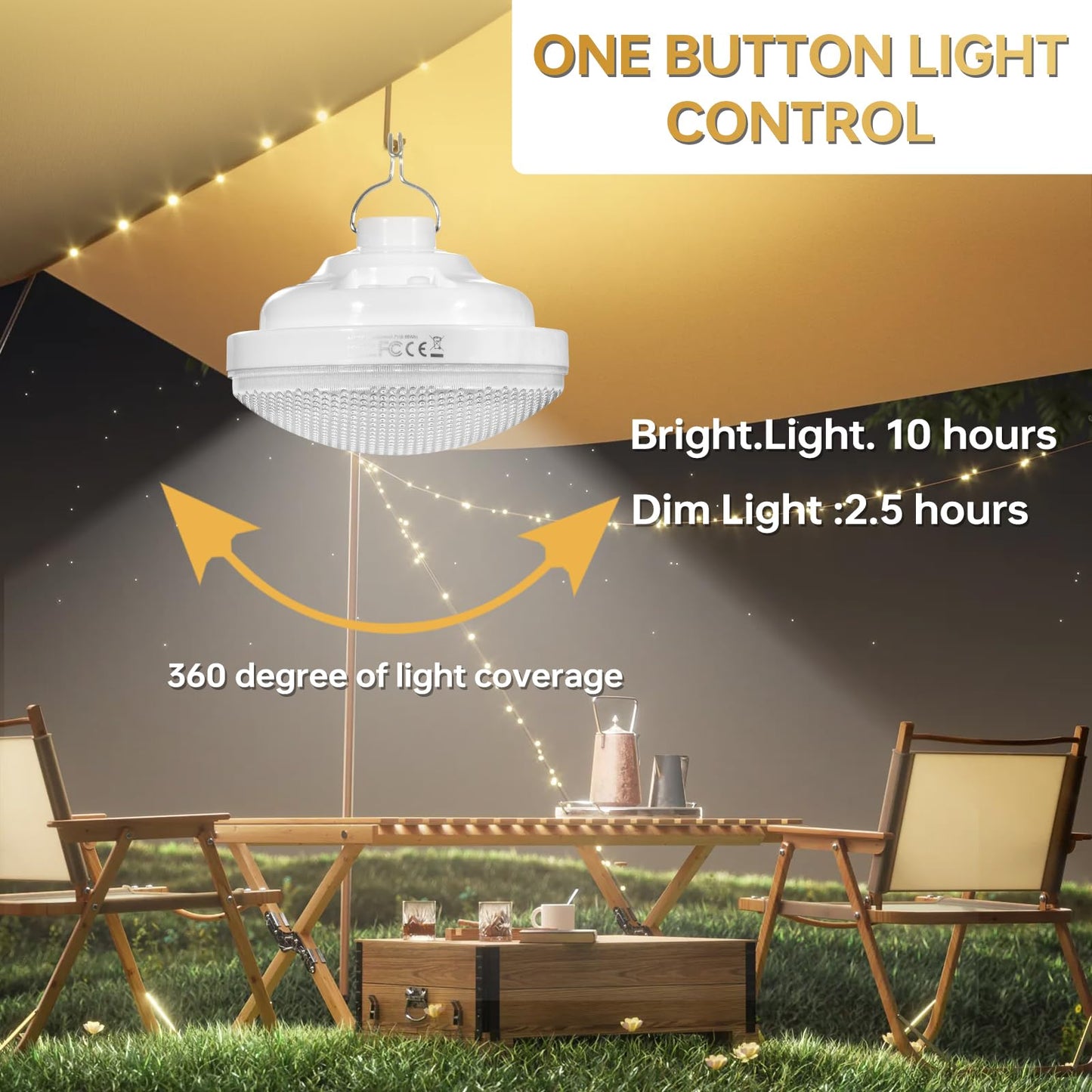 2PCS Tent Light Rechargeable 2400mAh LED Camping Light,IPX5 Waterproof for Camping,Outdoor,Power Outage