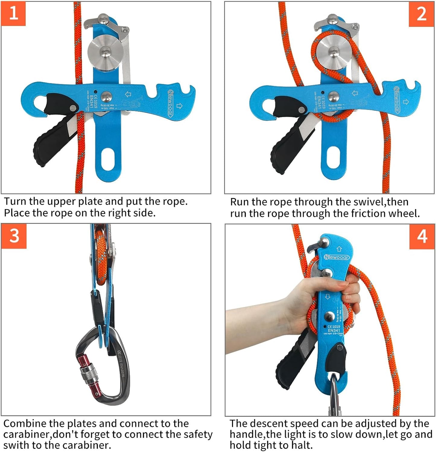 NewDoar Climbing Stop Descender Rappelling Belay for Ropes 10-12mm The Novices for Rescue & Arborist CE Certification