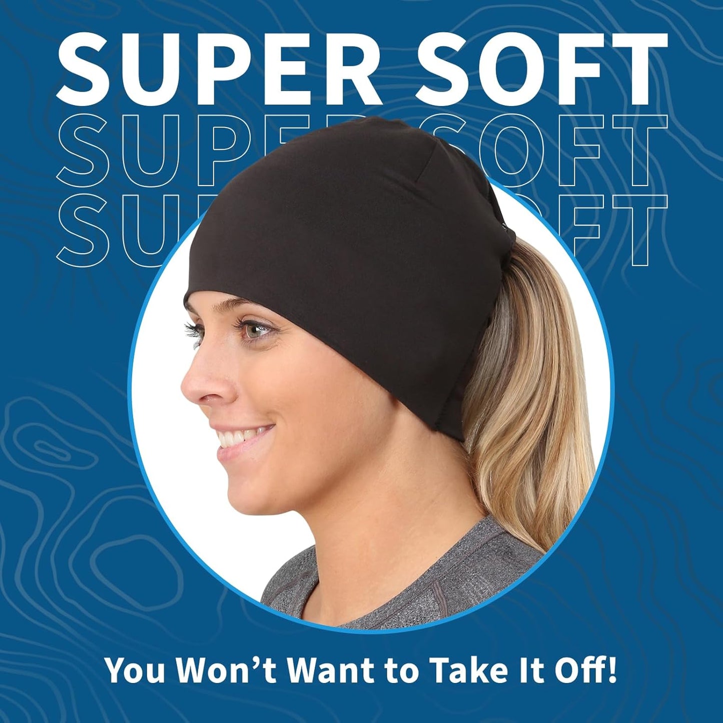 TrailHeads Ponytail Hat - Adrenaline Series | Women’s Running Beanie with Reflective Accents | Black Skull Cap