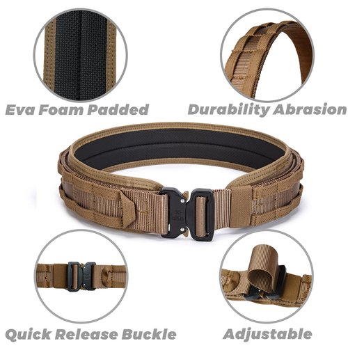 ULIONTAC 3 Layer Tactical Belt 1.75 inch - Quick Release Padded Molle System for Men 1000D Nylon Webbing Alloy Buckle Utility (CB,M)