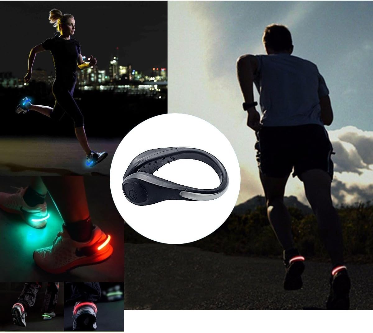 TEQIN 2Pairs LED Flash Shoe Safety Clip Lights for Runners & Night Running Gear - Reflective Running Gear for Running, Jogging, Walking, Spinning or Biking - (Set of 2)
