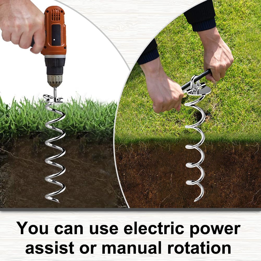 Eurmax USA 4-Pc Pack Spiral Stakes Heavy Duty Anchor Kit Ice Screw Anchor for Trampoline, Tents, tarps, Canopies,car Ports,Dog tie Out and etc Bonus Tie Down Straps 4-Pc Pack (Silver)