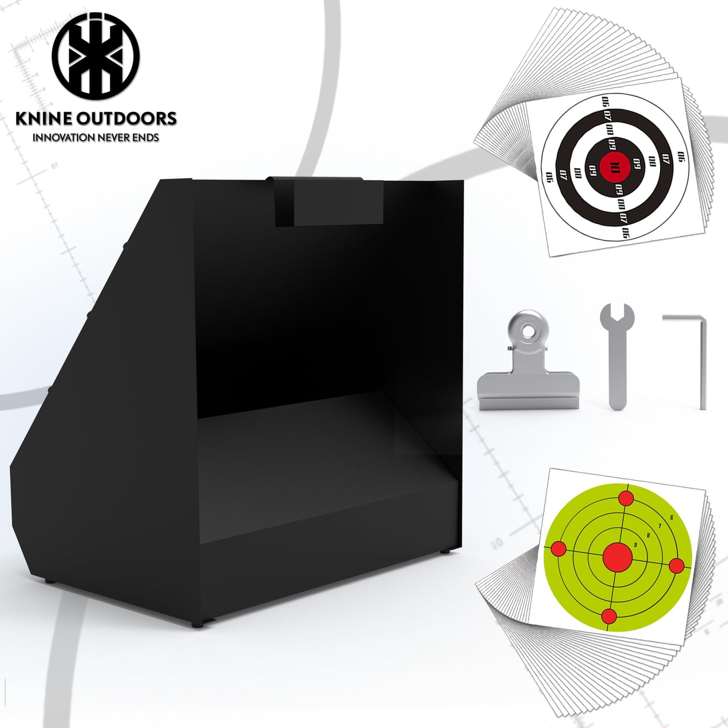 KNINE OUTDOORS Pellet Bullet Trap, 100 Pack 11" X 11" Bullseye Paper Targets, Pellet Gun Targets for Backyard, Bullet Box (Bullet Trap) (Bullet Trap)