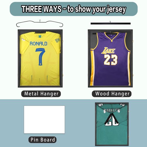 Odjaraye Jersey Frame Display Case 2 Pack – Large Sports Jersey Display Case, Lockable Jersey Shadow Box with UV Protection for Football, Baseball, Basketball, Hockey, Soccer,T-Shirt, Black