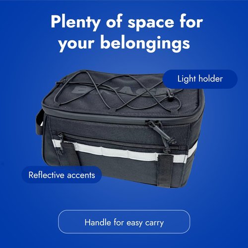 BiKase Big Momma Bike Trunk Bag - Universal Medium Rear Rack Bag with Side Pockets & Reflective Accents for Ebikes