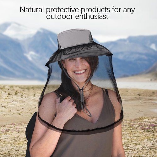 Mosquito Net Hat, Bug Nets for Head, Mosquito Face Net Mask Bug Cap UPF 50+ Sun Protection with Hidden Netting Outdoors Fishing Garden Hats for Women and Men Grey