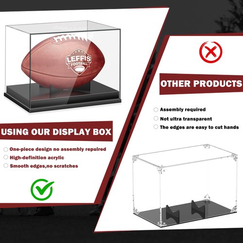 Leffis Football Display Case, Acrylic Football Case Display Case, Memorabilia Display Cases with Removable Built-in Football Display Stand for Autographed Football (No Assembly Required)