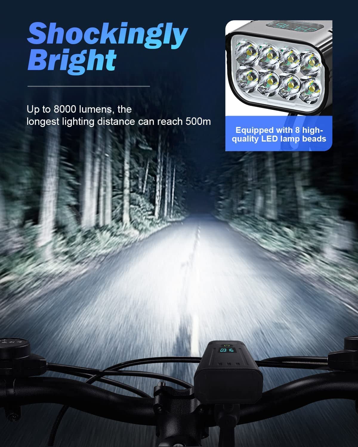 Victoper Upgraded Bike Lights, 8 LED 8000 Lumens Super Bright Bike Light, Victoper Bike Lights, 6 LED High Lumen Bright Bike Light
