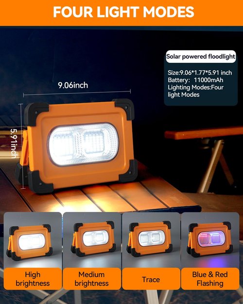Solar Rechargeable Work Light - Portable LED Camping Lantern with Stand, Power Bank, Long-Lasting Flood Light for Underhood, Garage, Hiking, Outdoor Camping Party, Emergencies, MW2