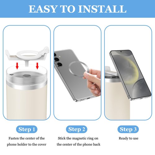 UKEXE Magnetic Phone Holder for Stanley 40oz Quencher H2.0 Tumbler with Handle, Rotatable Water Bottle Stand with MagSafe Phone, Magnetic Ring (Starlight)