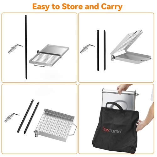 Skyflame Swivel Campfire Grill, Stainless Steel Folding Camping Grill Grate and Griddle with Carrying Bag, Portable Outdoor Cooking Equipment for Open Flame Fire Pit, Backpacking, Camping